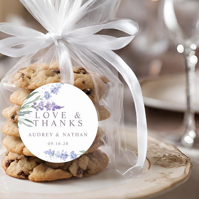 Sticker Rond Remerciement de mariage floral à la lavande à l'aq (Watercolor Lavender Floral Wedding Thank You Classic Round Sticker)