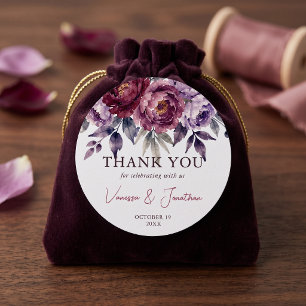 Sticker Rond Remerciement de mariage floral aquarelle prune Bou