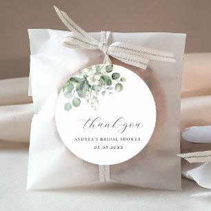 Sticker Rond Remerciement de mariage floral d'eucalyptus blanc