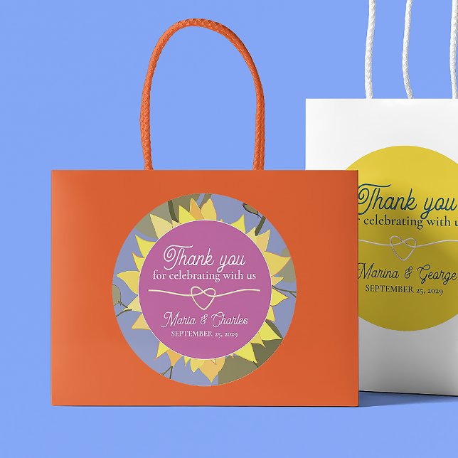 Sticker Rond Remerciement de mariage floral rétro (Créateur téléchargé)