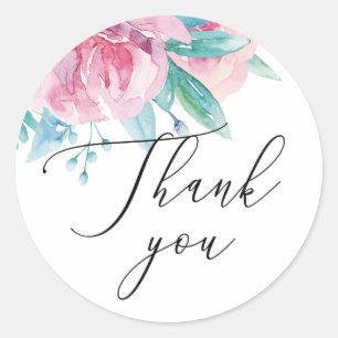 Sticker Rond Remerciement de mariage floral rose aquarelle
