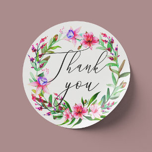 Sticker Rond Remerciement de mariage floral tropical rose aquar