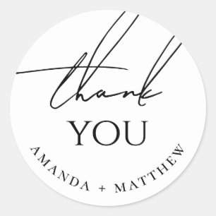 Sticker Rond Remerciement de Mariage Minimaliste Écriture Mod