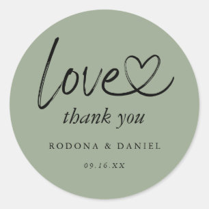 Sticker Rond Remerciement de mariage minimaliste moderne Vert s