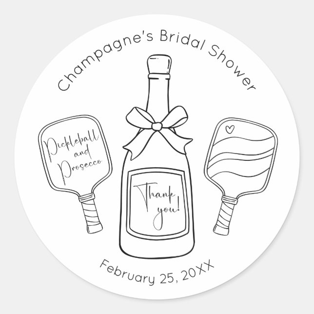 Sticker Rond Remerciement de mariage Modern Pickleball Prosecco (Devant)