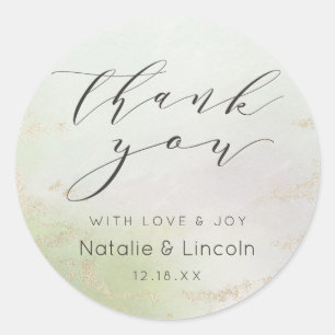 Sticker Rond Remerciement de mariage Ombre Vert de printemps Or