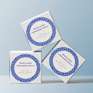 Sticker Rond Remerciement de mariage personnalisé bleu damier