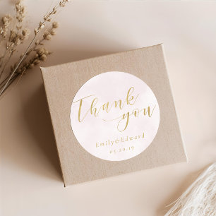 Sticker Rond Remerciement de mariage Rose Pâle et Or