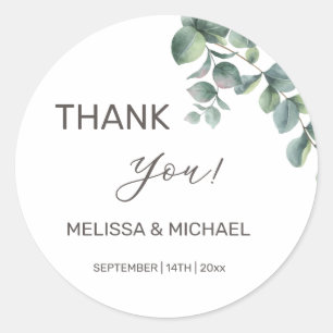 Sticker Rond Remerciement de mariage simple feuille d'eucalyptu
