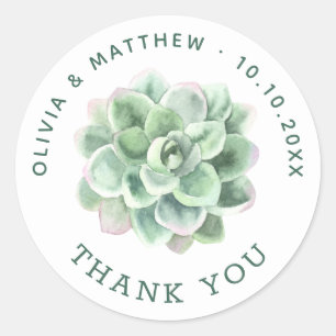 Sticker Rond Remerciement de mariage succulent Botanique à l'