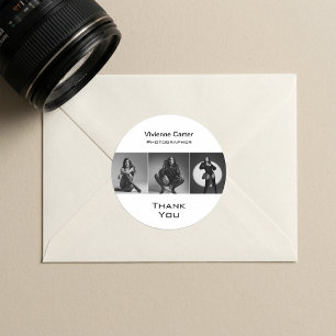 Sticker Rond Remerciement de photographie élégant noir et blanc