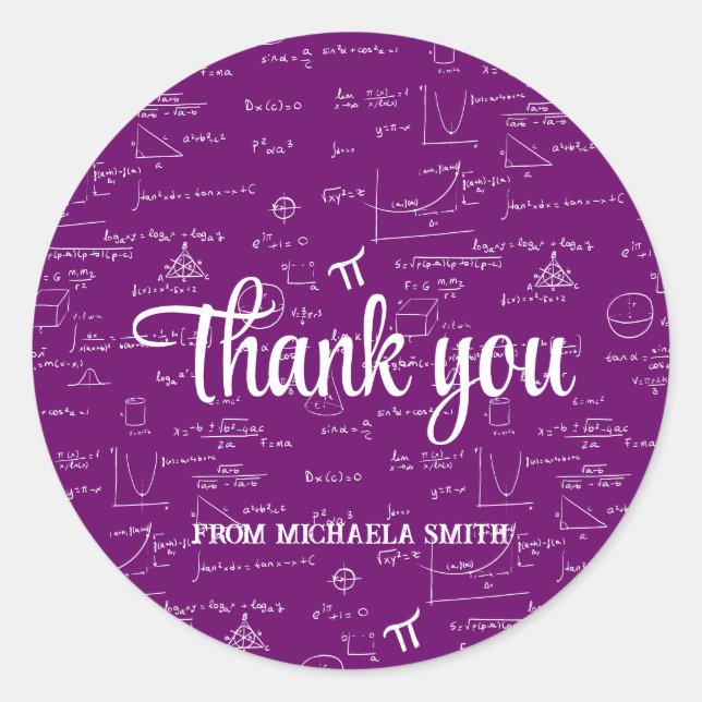Sticker Rond Remerciement de remise de diplôme de maths violet  (Devant)