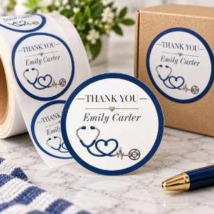 Sticker Rond Remerciement de retraite d'infirmière Cœur Bleu Ma