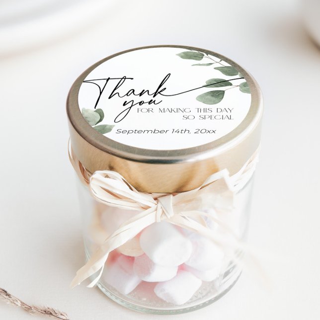 Sticker Rond Remerciement de verdure d'eucalyptus vert sauge (Greenery Eucalyptus Thank You Sticker in Sage Green)