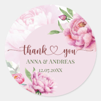 Sticker Rond Remerciement élégant au pivoine rose
