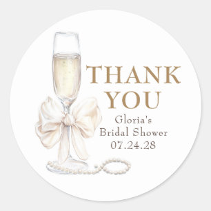 Sticker Rond Remerciement Élégant Mariage Prosecco Ruban Blanc