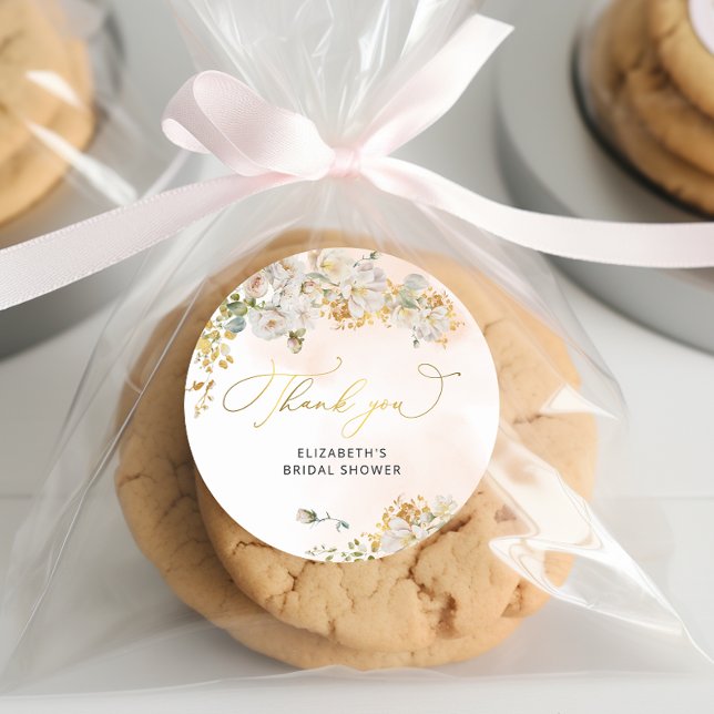 Sticker Rond Remerciement Élégant pour Mariage avec Fleurs Rose (Créateur téléchargé)