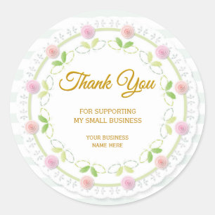 Sticker Rond Remerciement Élégant Rose Floral pour Petite Entre