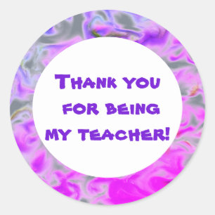 Sticker Rond Remerciement Enseignant Rose Violet Tie-Dye Appréc