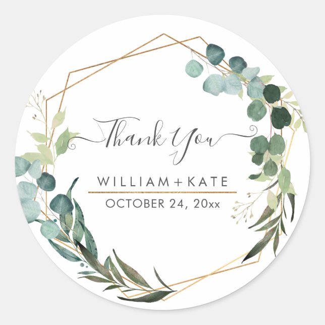 Sticker Rond Remerciement Eucalyptus de verdure rustique (Devant)