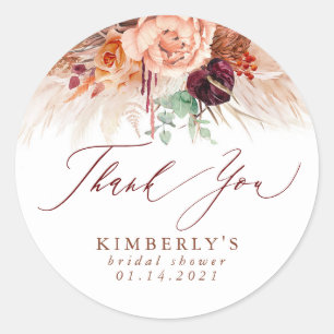 Sticker Rond Remerciement Fleur de Terracotta Herbe de Pampas