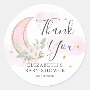 Sticker Rond Remerciement Fleurie Pour Une Baby Shower Rose Cla
