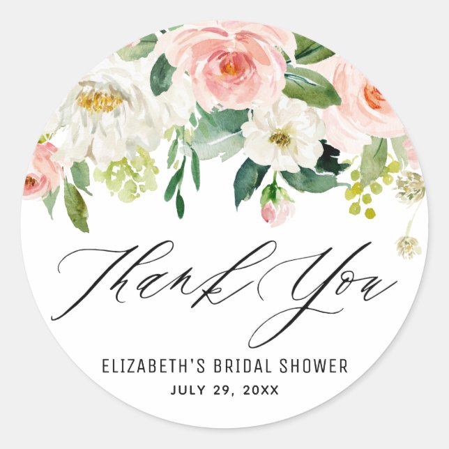 Sticker Rond Remerciement Fleurs de Pêcher Rose Aquarelle Roman (Devant)