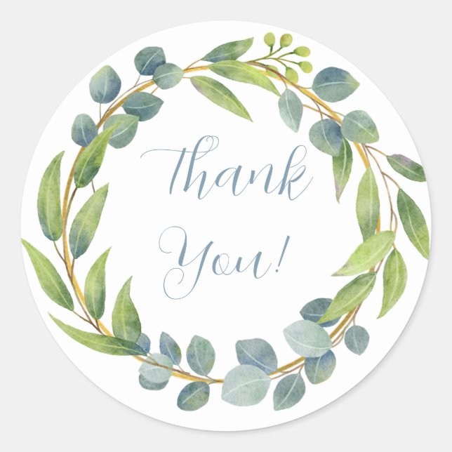 Sticker Rond Remerciement Floral à Feuille Verte Aquarelle Roma (Devant)