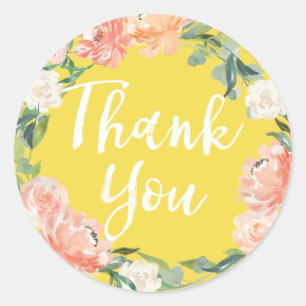 Sticker Rond Remerciement floral aquarelle jaune Blush de print