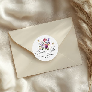 Sticker Rond Remerciement floral coloré pour Baby Shower Bee