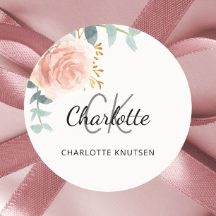 Sticker Rond Remerciement floral rose doré feuillage