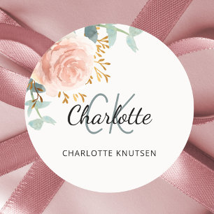 Sticker Rond Remerciement floral rose or verdure