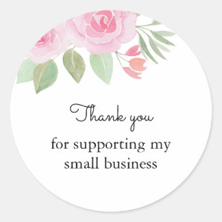 Sticker Rond Remerciement Floral Rose Roseau Aquarelle Élégant