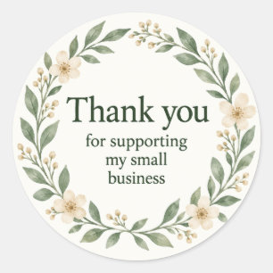 Sticker Rond Remerciement Floral Sage pour Petite Entreprise