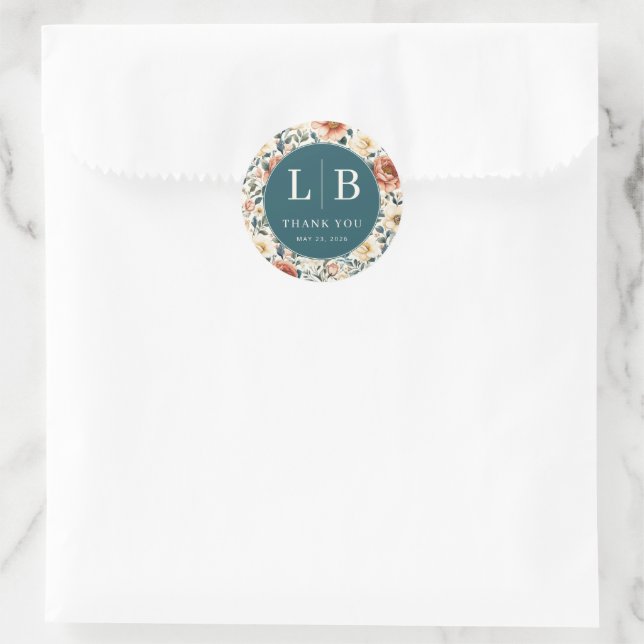 Sticker Rond Remerciement Floral Sarcelle Chaud (Sac)