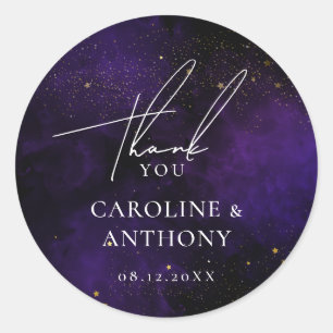 Sticker Rond Remerciement Magique Or Aquarelle Violet Foncé