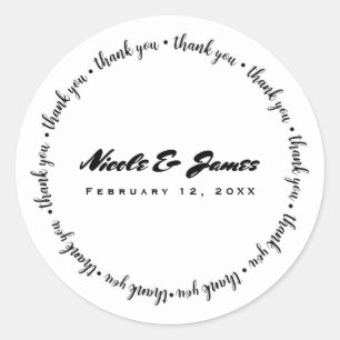 Sticker Rond Remerciement Mariage Noir & Blanc Engagement Perso