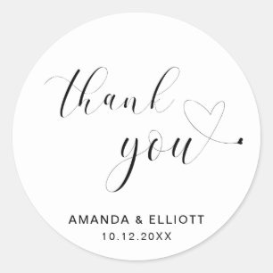 Sticker Rond Remerciement Mariage Typographie Noir et Blanc