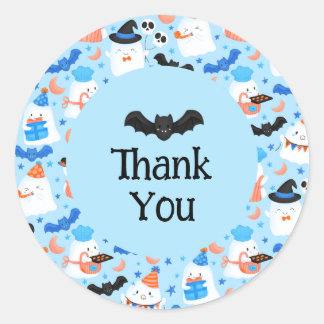 Sticker Rond Remerciement mignon et effrayant bleu pastel perso
