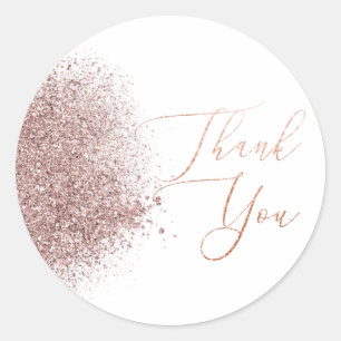 Sticker Rond Remerciement Paillettes Or Rose