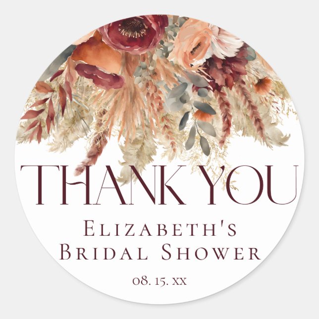 Sticker Rond Remerciement Pampas Fleurs Dorées Terracotta Bourg (Devant)