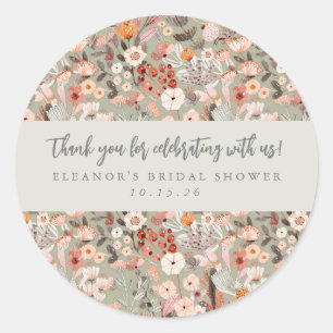 Sticker Rond Remerciement Personnalisé Mariage Bohème Floral Ru
