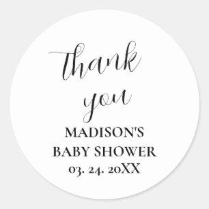 Sticker Rond Remerciement personnalisé pour Baby Shower Blanc 