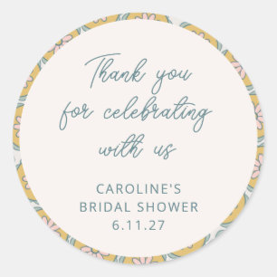 Sticker Rond Remerciement personnalisé pour douche jaune floral