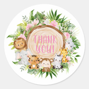 Sticker Rond Remerciement pour Baby Shower Animaux de la Savane