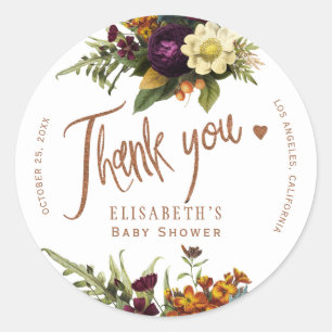Sticker Rond Remerciement pour baby shower automnal en cuivre