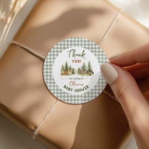 Sticker Rond Remerciement pour Baby Shower Aventure Animaux de 