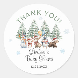 Sticker Rond Remerciement pour Baby Shower Bébé d'Hiver