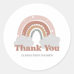 Sticker Rond Remerciement pour Baby Shower Bohème Arc-en-Ciel