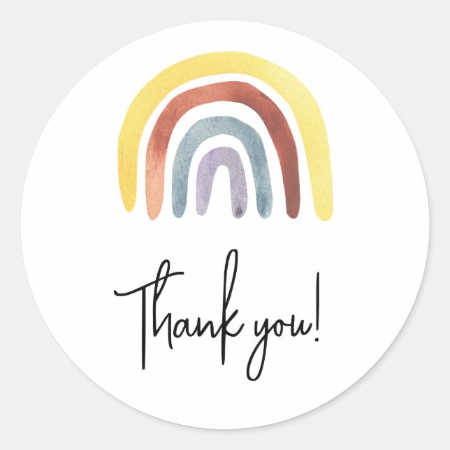 Sticker Rond Remerciement pour baby shower bohème arc-en-ciel (Devant)